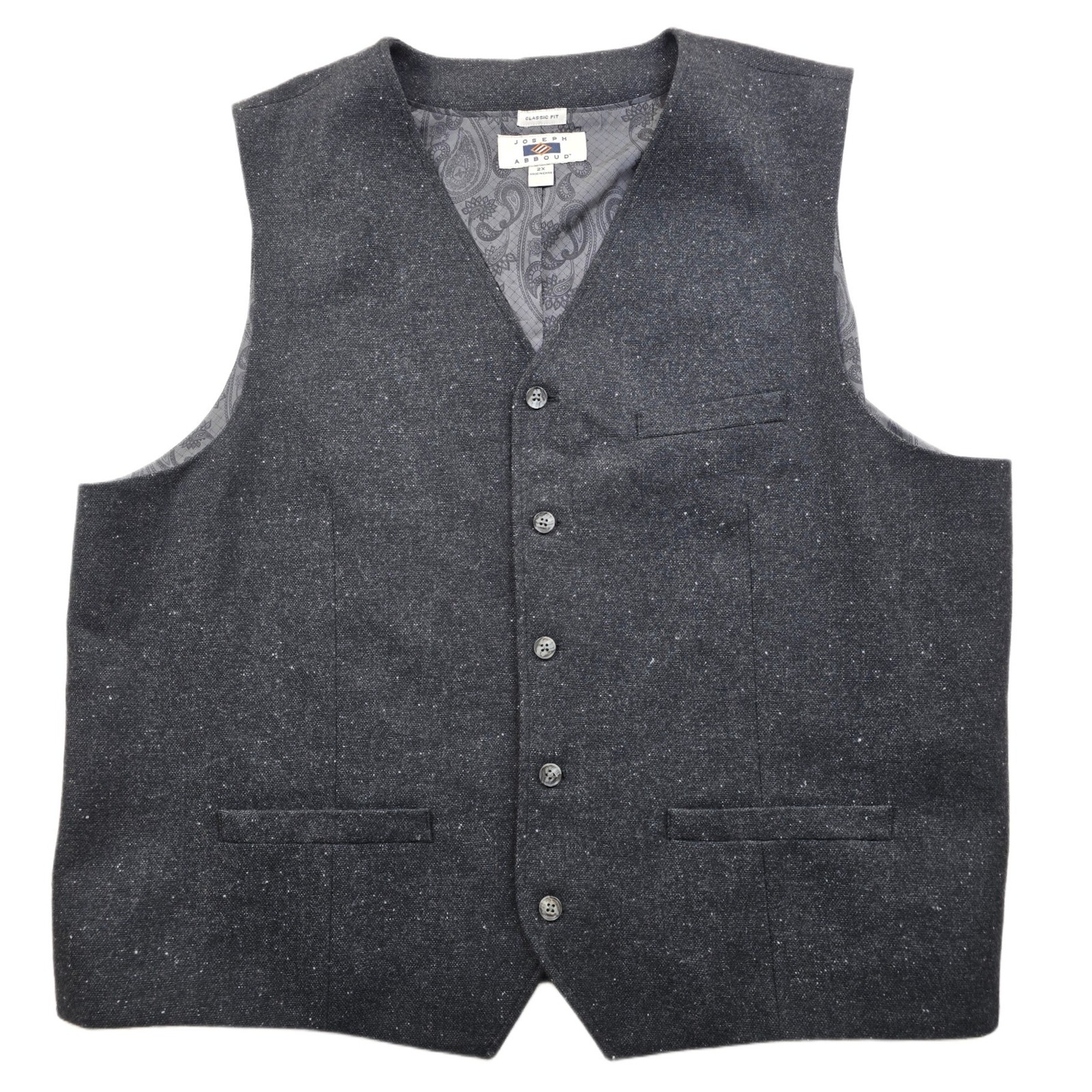 Joseph Abboud Vest Mens 2x Gray Wool Blend Classic Fit Waistcoat Speckled
